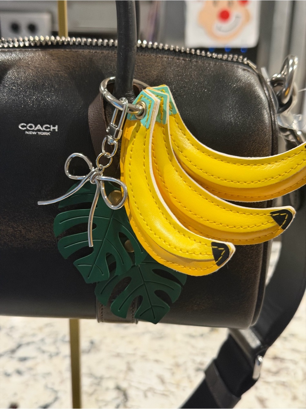 Coach Black Leather Satchel with Yellow Banana and Green Leaf Charms - Picture 3 of 7
